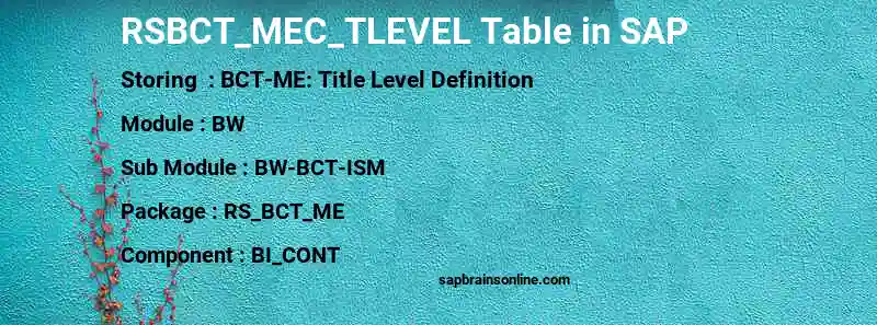 SAP RSBCT_MEC_TLEVEL table