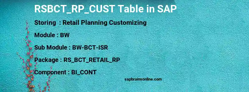 SAP RSBCT_RP_CUST table