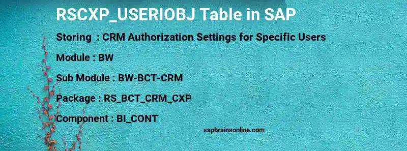 SAP RSCXP_USERIOBJ table