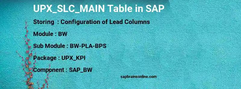 SAP UPX_SLC_MAIN table