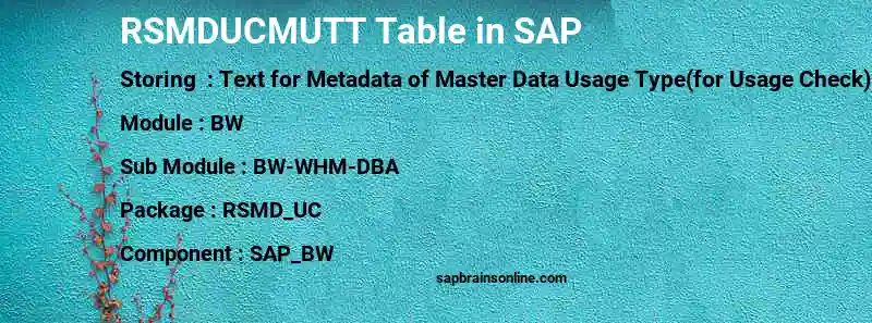 SAP RSMDUCMUTT table