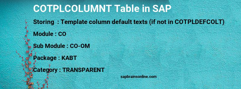 SAP COTPLCOLUMNT table