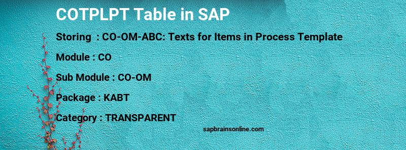 SAP COTPLPT table