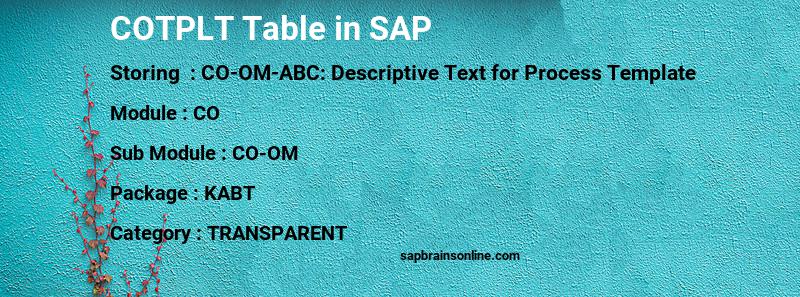SAP COTPLT table