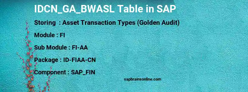 SAP IDCN_GA_BWASL table