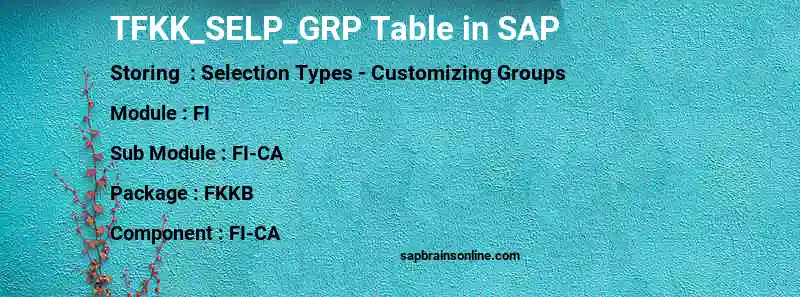 SAP TFKK_SELP_GRP table