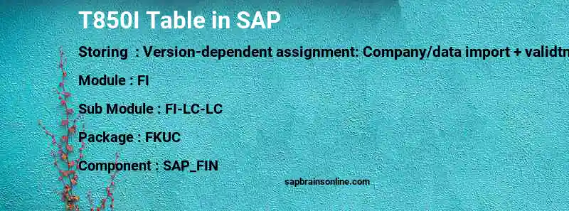SAP T850I table