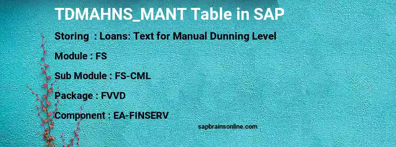 SAP TDMAHNS_MANT table