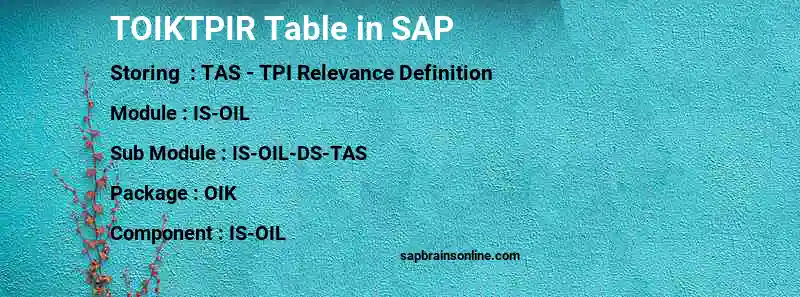 SAP TOIKTPIR table