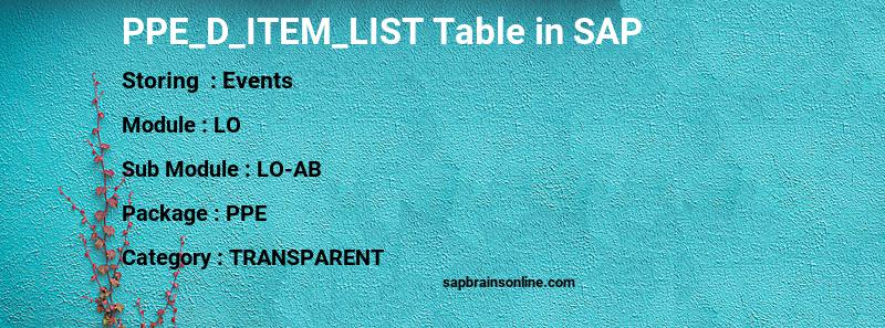 SAP PPE_D_ITEM_LIST table