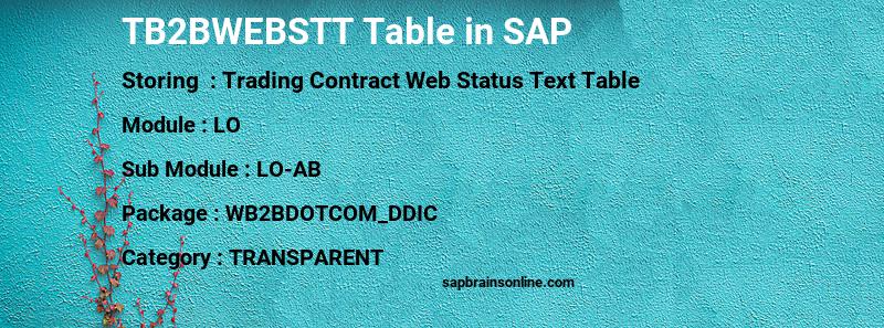 SAP TB2BWEBSTT table