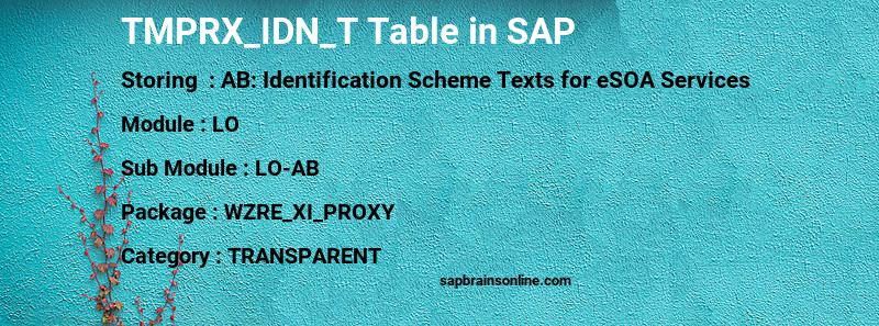 SAP TMPRX_IDN_T table