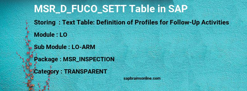 SAP MSR_D_FUCO_SETT table