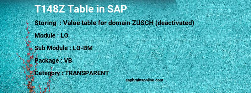 SAP T148Z table
