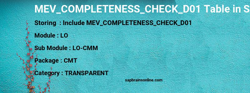 SAP MEV_COMPLETENESS_CHECK_D01 table