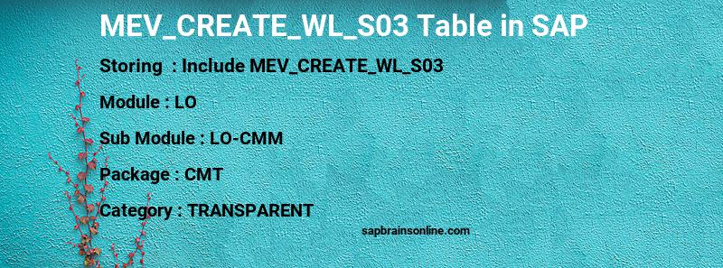SAP MEV_CREATE_WL_S03 table