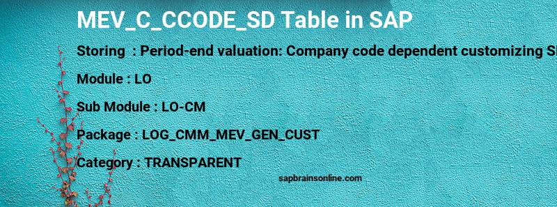 SAP MEV_C_CCODE_SD table