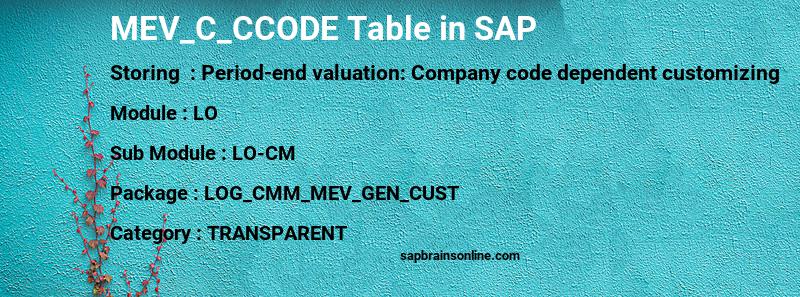SAP MEV_C_CCODE table