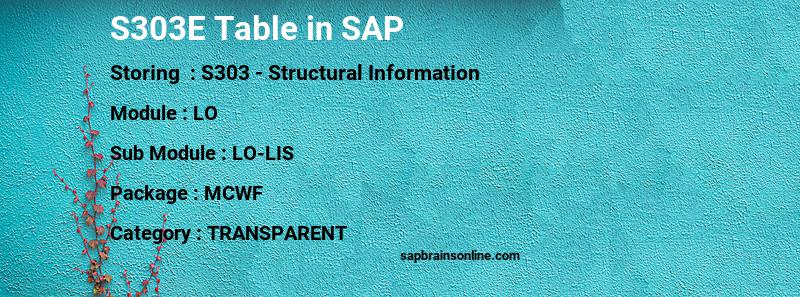 SAP S303E table
