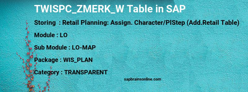 SAP TWISPC_ZMERK_W table