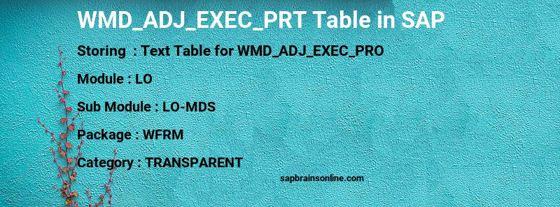 SAP WMD_ADJ_EXEC_PRT table