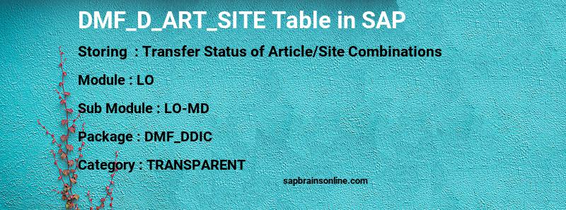 SAP DMF_D_ART_SITE table