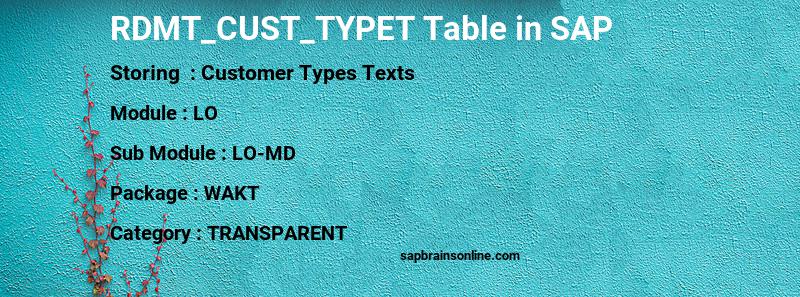 SAP RDMT_CUST_TYPET table