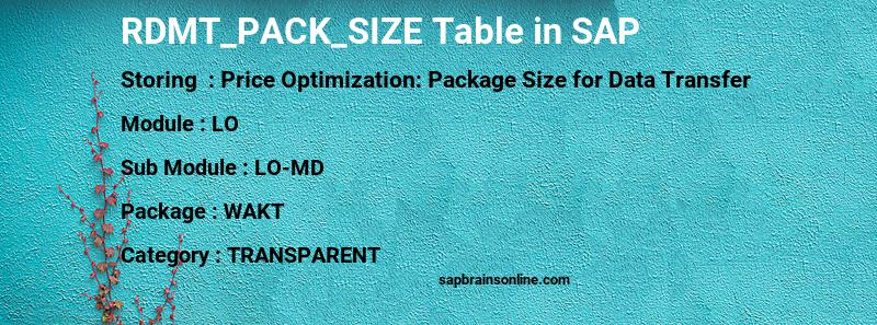 SAP RDMT_PACK_SIZE table