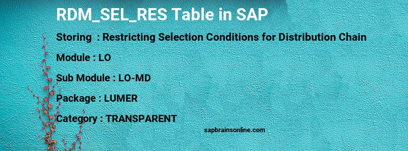 SAP RDM_SEL_RES table