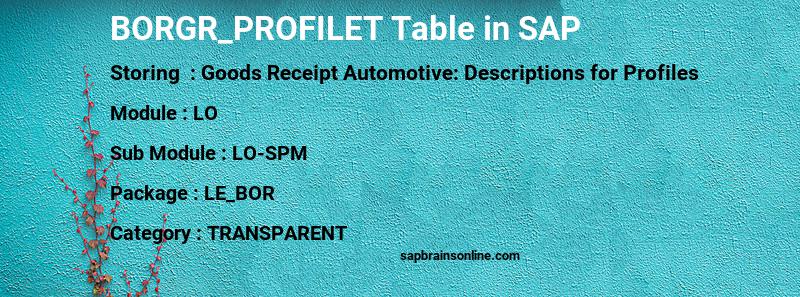 SAP BORGR_PROFILET table