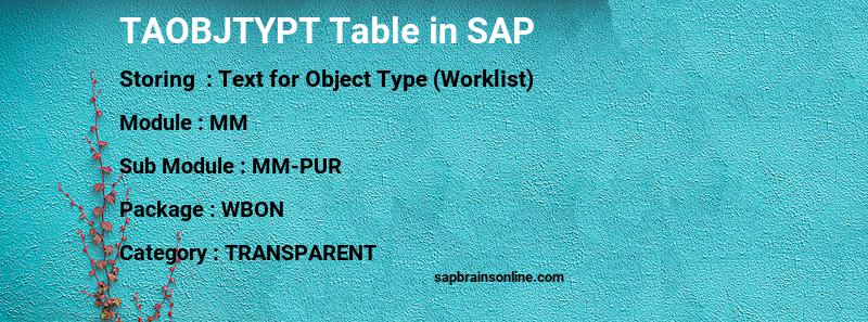 SAP TAOBJTYPT table