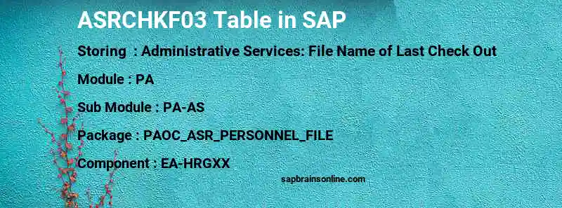 SAP ASRCHKF03 table