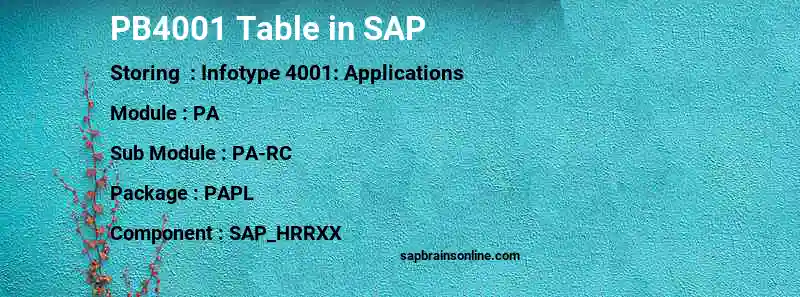 SAP PB4001 table