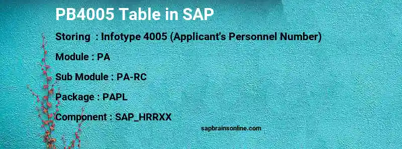 SAP PB4005 table
