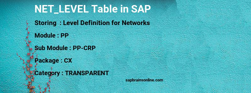 SAP NET_LEVEL table