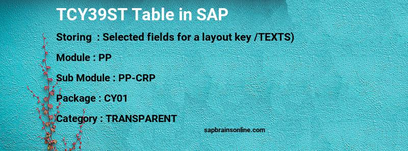 SAP TCY39ST table