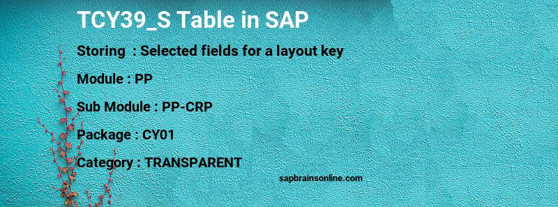 SAP TCY39_S table