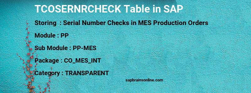 SAP TCOSERNRCHECK table