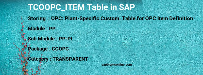 Tcoopc Item Sap Table For Opc Plant, What Is Custom Table In Sap