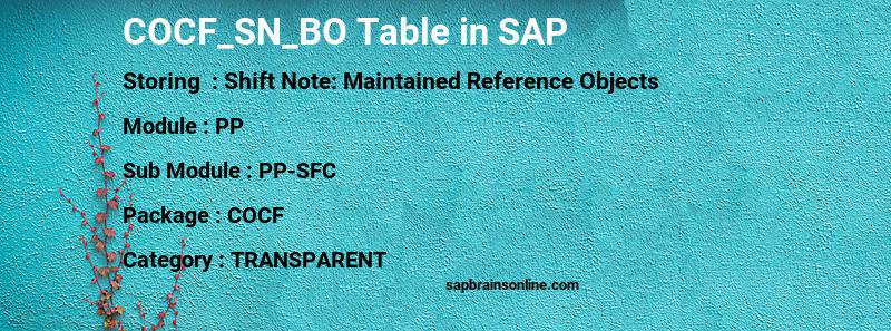 SAP COCF_SN_BO table