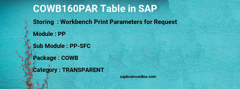SAP COWB160PAR table