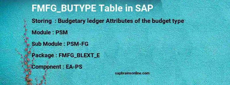 SAP FMFG_BUTYPE table