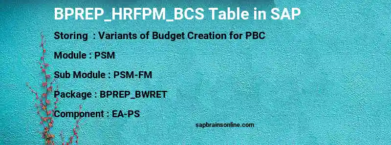 SAP BPREP_HRFPM_BCS table