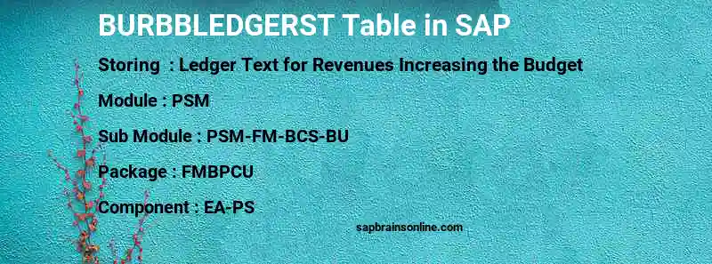 SAP BURBBLEDGERST table
