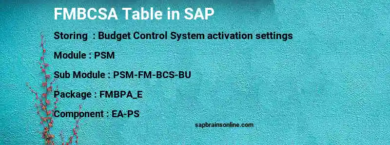 SAP FMBCSA table