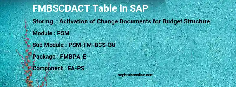 SAP FMBSCDACT table