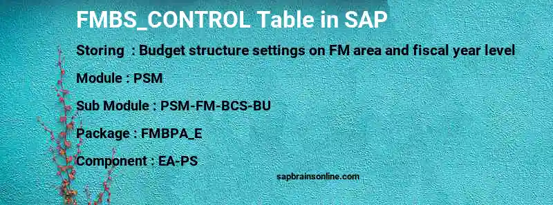 SAP FMBS_CONTROL table