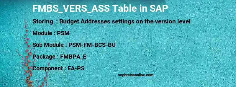 SAP FMBS_VERS_ASS table