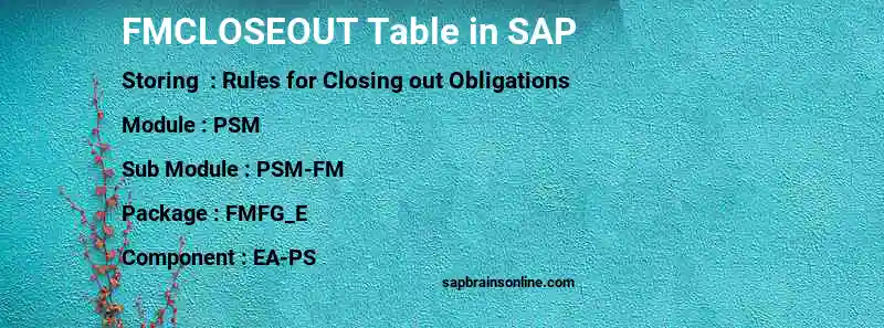 SAP FMCLOSEOUT table