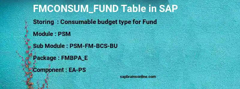 SAP FMCONSUM_FUND table